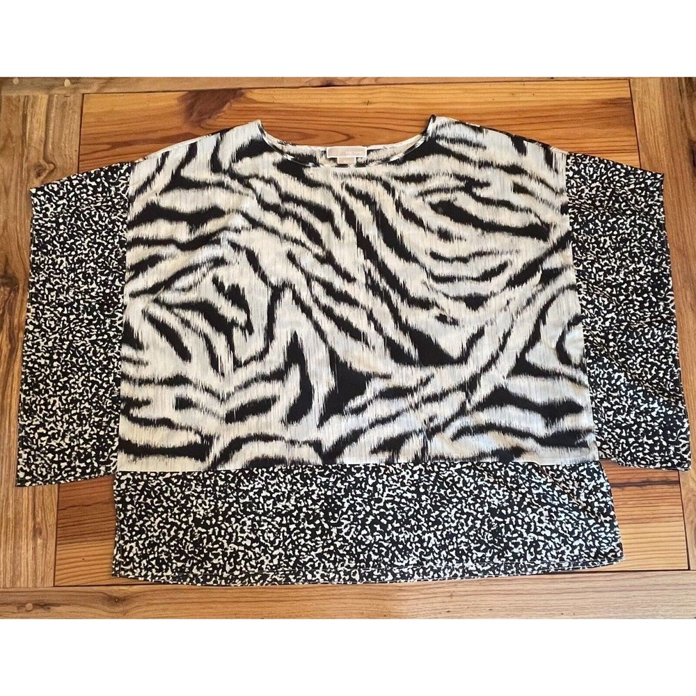 Michael Kors Zebra Animal Print Women's Plus Size 2X Handkerchief Kimono Top EUC